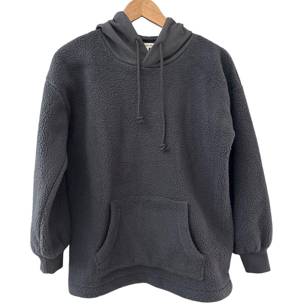 Madewell Resourced Oversize Fleece Bubble-Sleeve Hoodie Sweatshirt Coal Size XXS